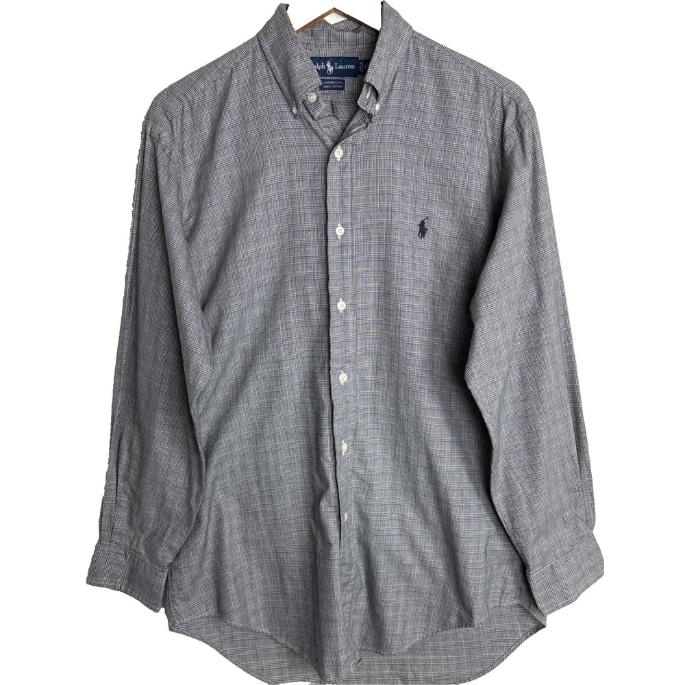 Vintage Ralph Lauren Button Down Shirt Yarmouth Houndstooth Mens 15 32/33 Black